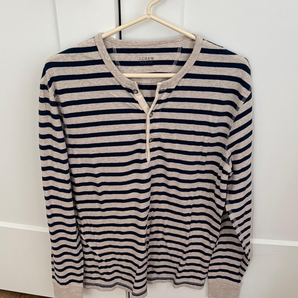 J.Crew Navy and Beige Striped Henley